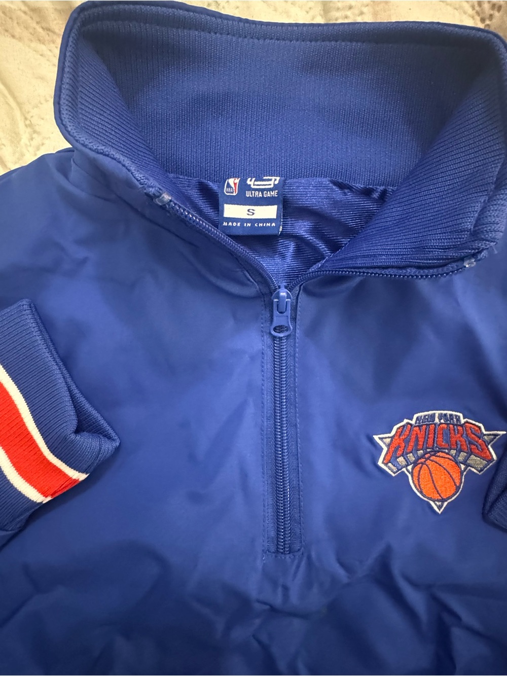 Kids Royal Blue Knicks Pullover Puffer Jacket - Team Logo